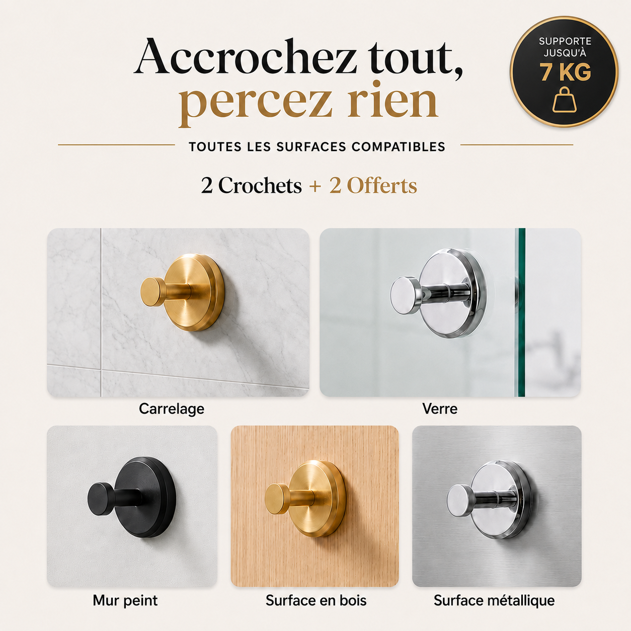 HOOKS™ - Pack de 4 crochets muraux sans perçage